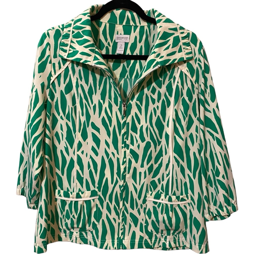 Chicos‎ Zenergy Women's Size 2 Large Neema Lightweight Jacket Full Zip Zebra
